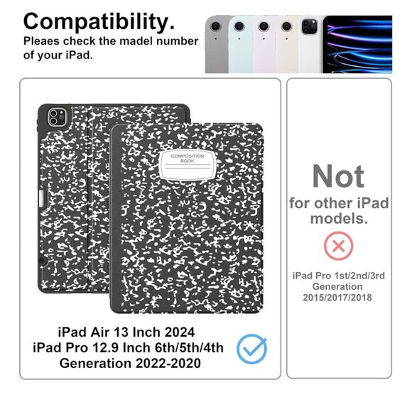 Supveco iPad Air 13"/Pro 12.9" Case 2020–2024‎ Composition Book Cover - Picture 3 of 4